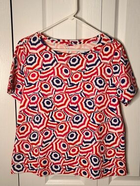 Lands' End Umbrella T-shirt Pink Blue White Medium Blouse Women's Stretch New